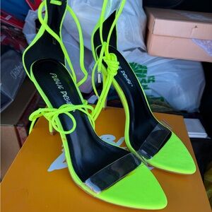 Public Desire Neon Yellow Lace-Up Heels